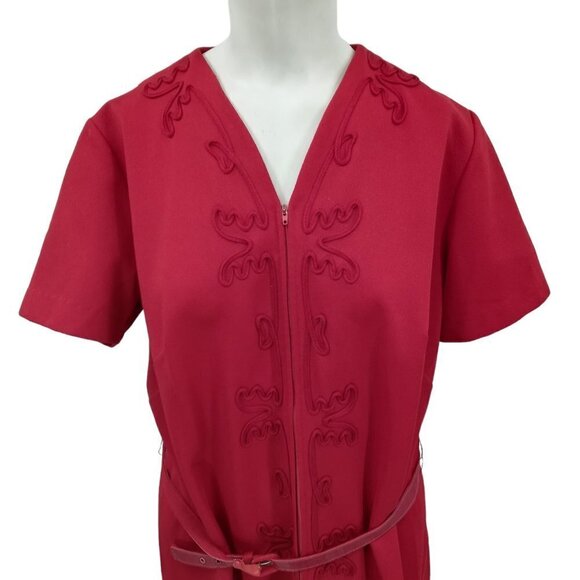 Vintage Handmade Zip Front Belted Embroidered Short Sleeve Mod Dress Size XL? - Picture 6 of 12